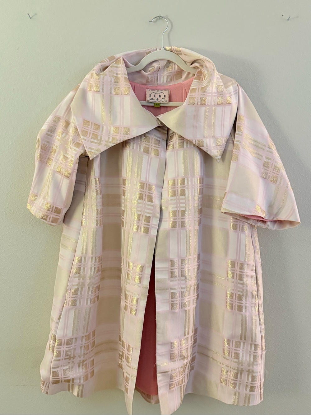 Buru Pink Metallic-Check Cape Coat